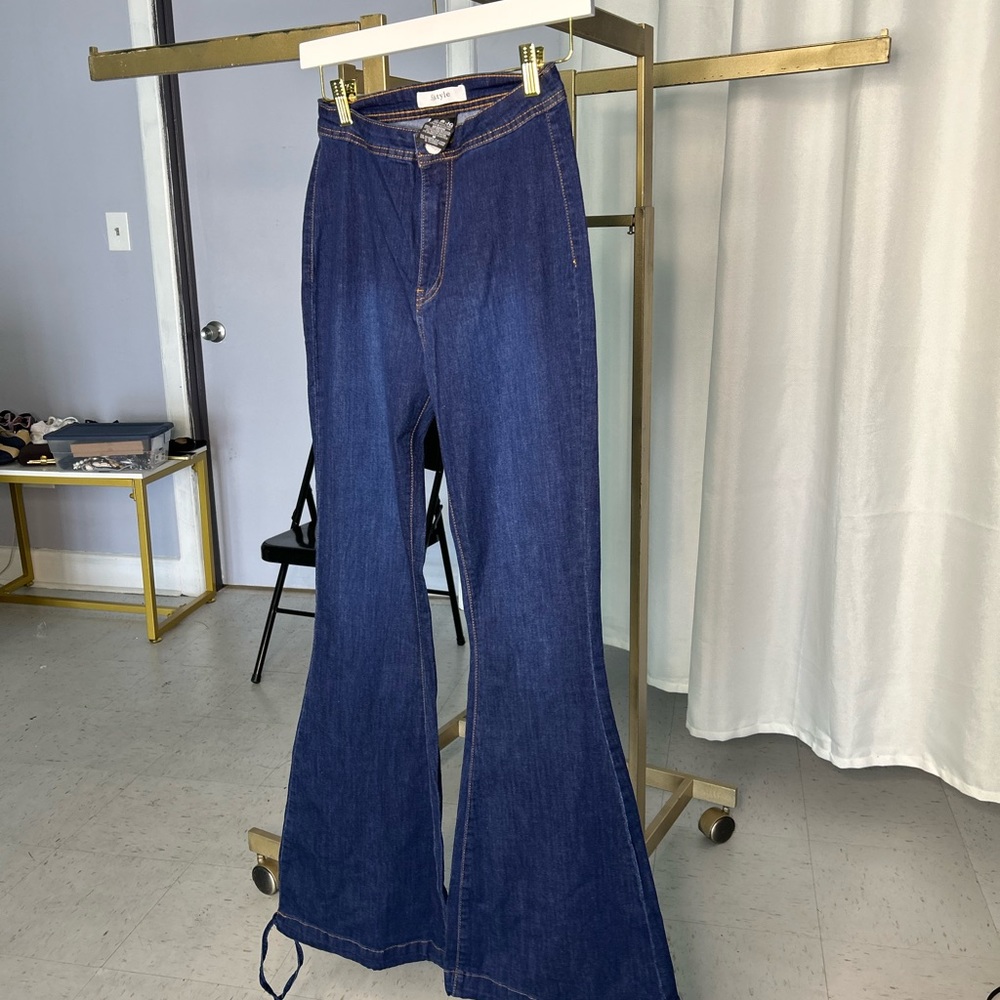 Women denim bell bottom very stretchy long perfect with heel boots by SJ Styles